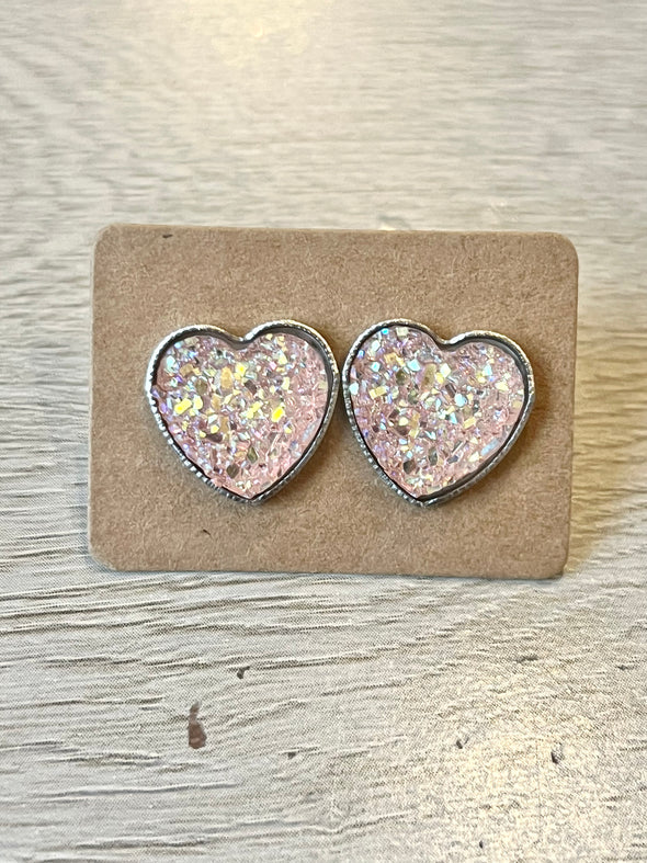 Druzy Stud heart earrings