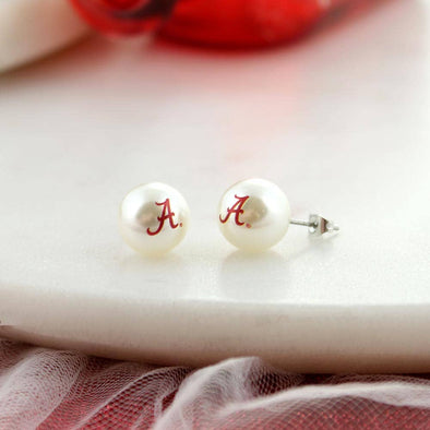 Alabama Logo Pearl Stud Earrings