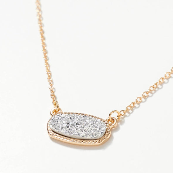 Silver Druzy Necklace With Gold Chain