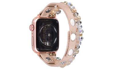 Rose Gold Leopard Calf Leather and Crystal Apple Watch Band