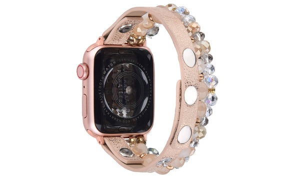 Rose Gold Calf Leather and Crystal Apple Watch Band
