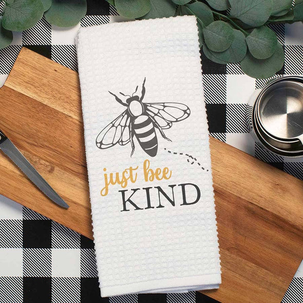 Just Bee Kind Kitchen Towel, Bumblebee Dish Towel, Tea Towel