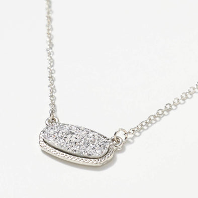 Silver Druzy Necklace With Silver Chain