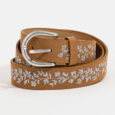 Flower Vine Engraved Fashion Belt