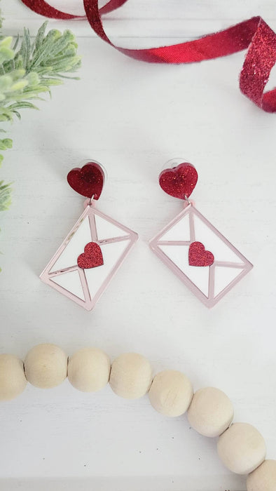 Valentine Love Note Envelope Dangle Earrings