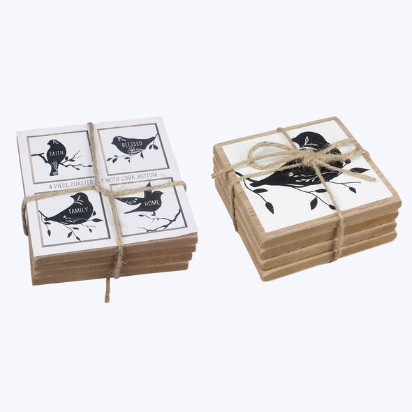 Wood Bird Design Coaster, 4 pcs/Set